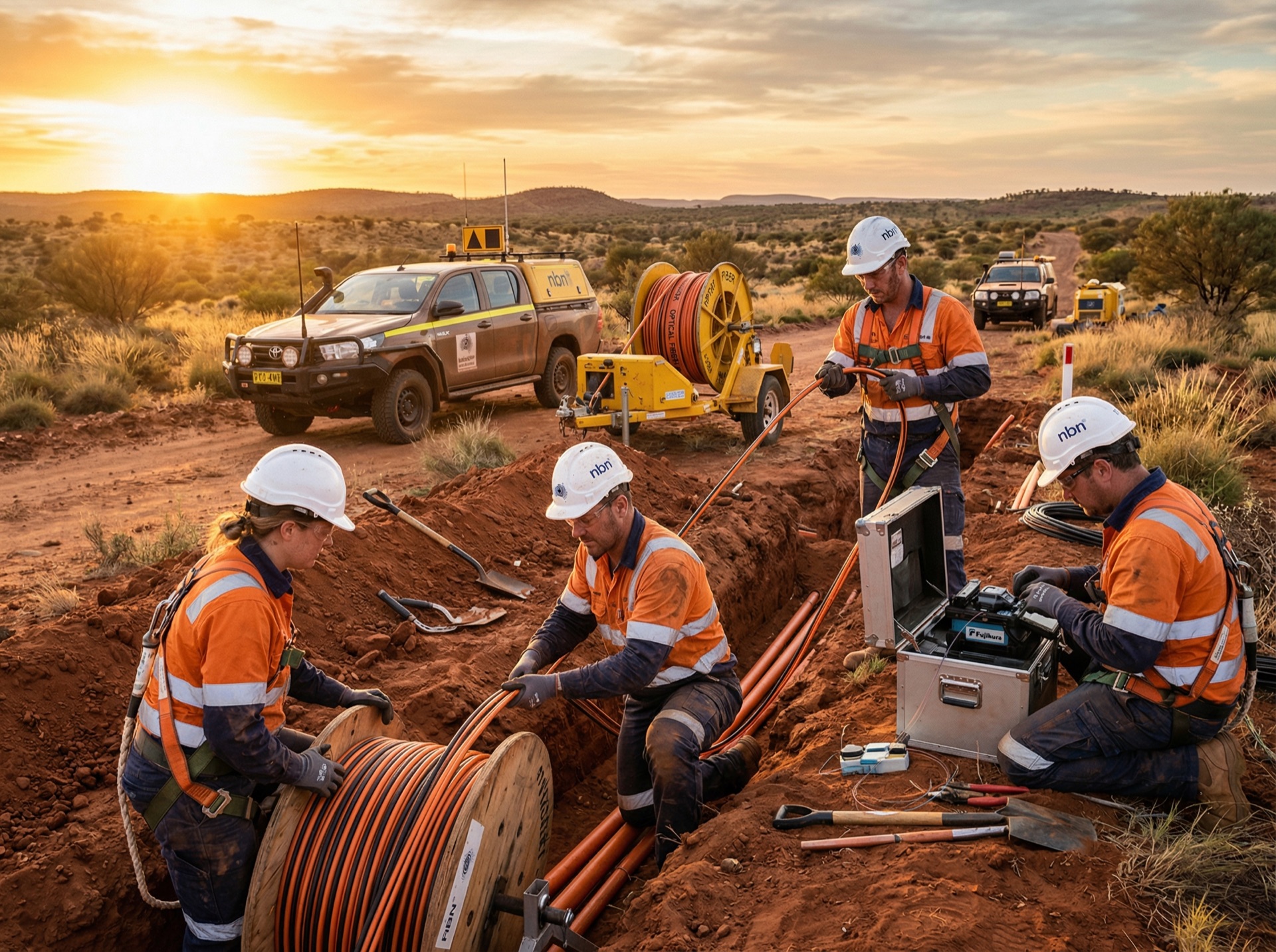 SKS Telecommunications technicians installing fibre optic cables
